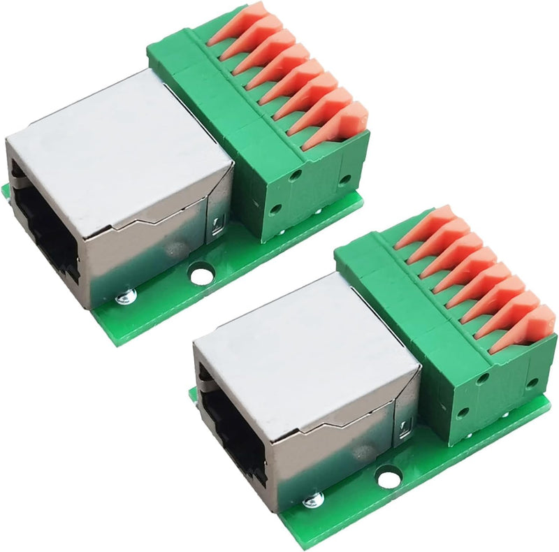 PENGLIN 2pcs RJ45 Horizontal Female to 8 Pin Terminal Strip | RJ45 8P8C to 8 Pin Crimp Terminal Ethernet Adapter with PCB Board