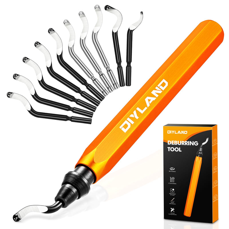 [Australia - AusPower] - DIYLAND Deburring Tool with 10 BS1010 Blades, Metal Handle, Hand Deburrer, 360° Rotating, for Plastic, 3D Printing, Metal, Aluminium, PVC, Steel 