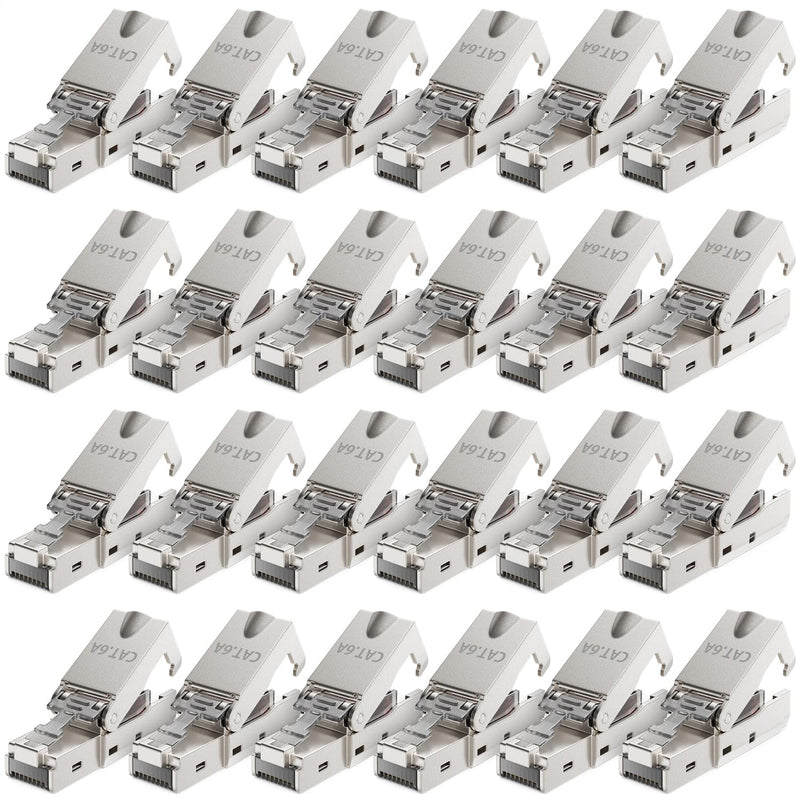 [Australia - AusPower] - deleyCON 24x CAT 6a Network Connector RJ45 with LSA Connection for Rigid Installation Cable Shielded 10 Gbit/s LAN Cable Network Cable Connector CAT6a Metal Housing 24 Stück 