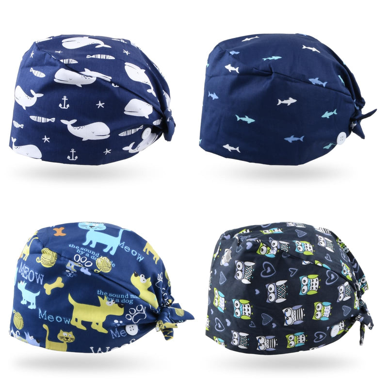 [Australia - AusPower] - Wisebom Surgical Cap Cotton Exfoliating Hat with Sweatband and Buttons Surgical Hat Dust Cap Adjustable Bandana Cap Chef Hat for Men and Women, blue 