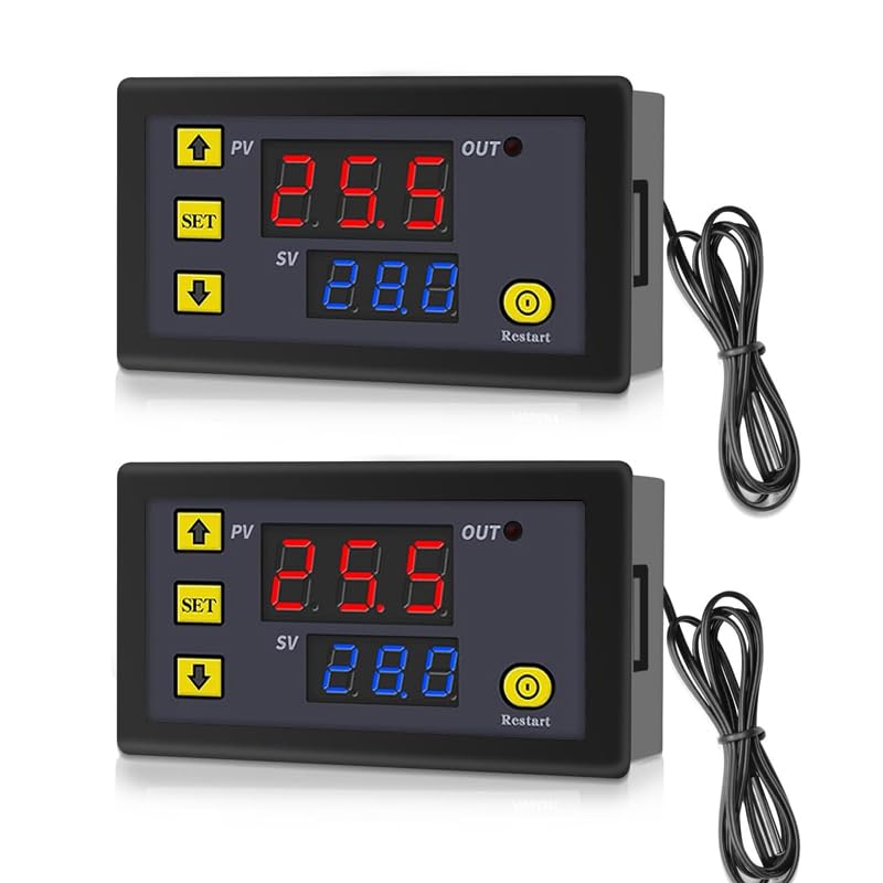 [Australia - AusPower] - GERUI Pack of 2 W3230 20A DC 12V Digital Temperature Controller, Digital Thermostat Temperature Switch 50-120°C with NTC 10K Sensor Probe 