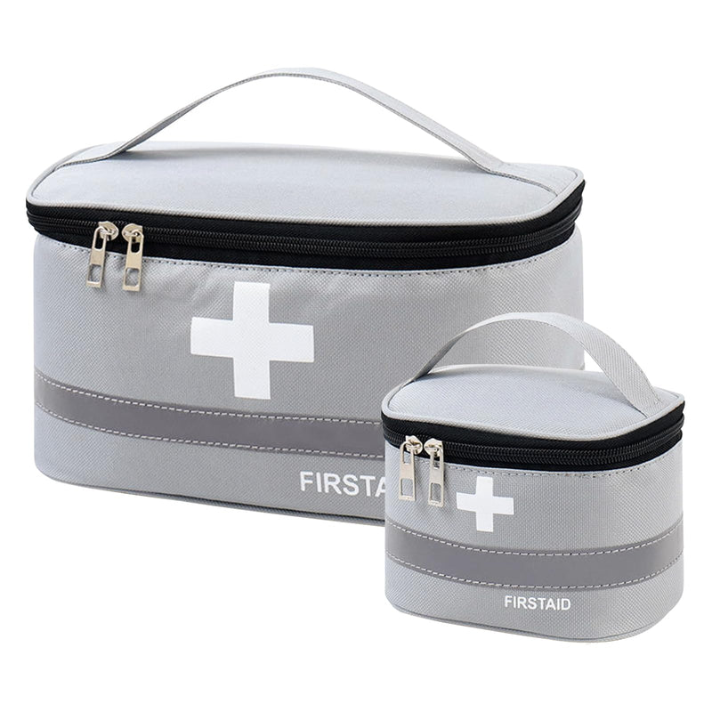 Colexy Pack of 2 Medicine Bag - Portable Travel Pharmacy with Large Capacity and Waterproof Emergency Bag for Travel, Home and Office Gray