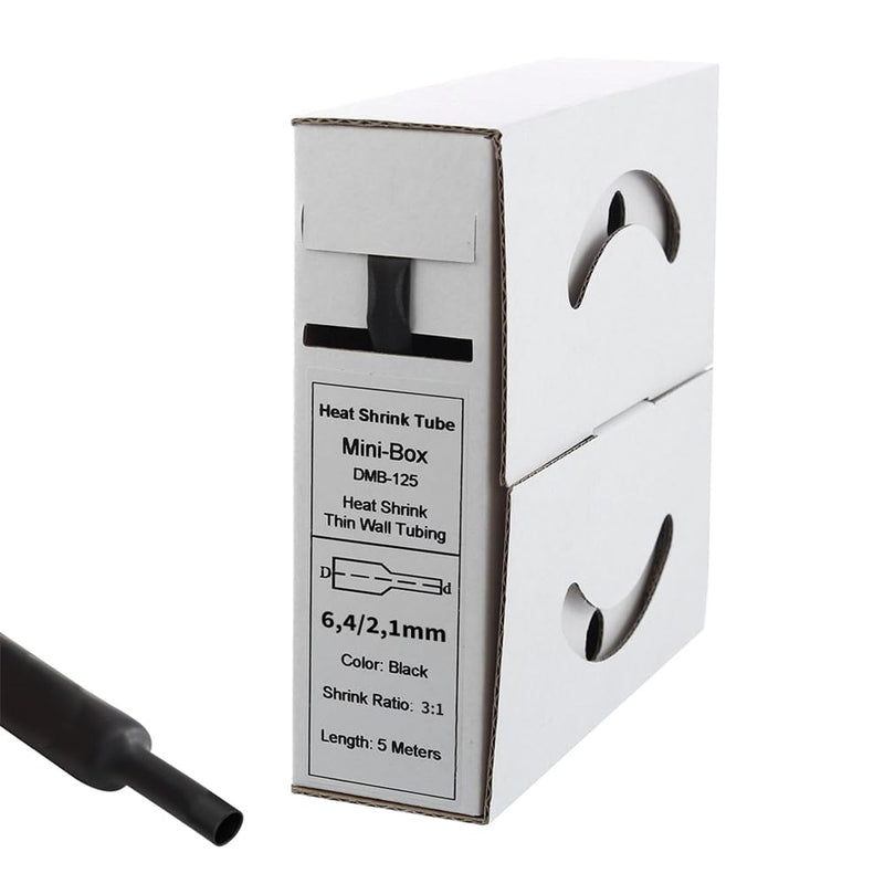 [Australia - AusPower] - Offgridtec 5 m Heat Shrink Tube with Adhesive 6 mm > 2 mm, 3:1 Shrink Rate, Dual Wall, Halogen-Free, Flame Retardant, Waterproof Cable Insulation, Easy to Cut, Includes Dispenser Box, Black 5m 6mm>2mm 