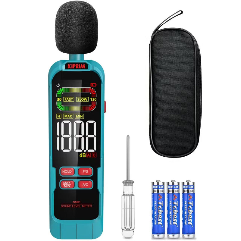 [Australia - AusPower] - Kiprim NM01 Decibel Meter with Max/Min Value Recording Volume Meter Sound Level Meter DB Meter with A/C Weighting and Backlit LCD Screen - Includes Carry Bag 