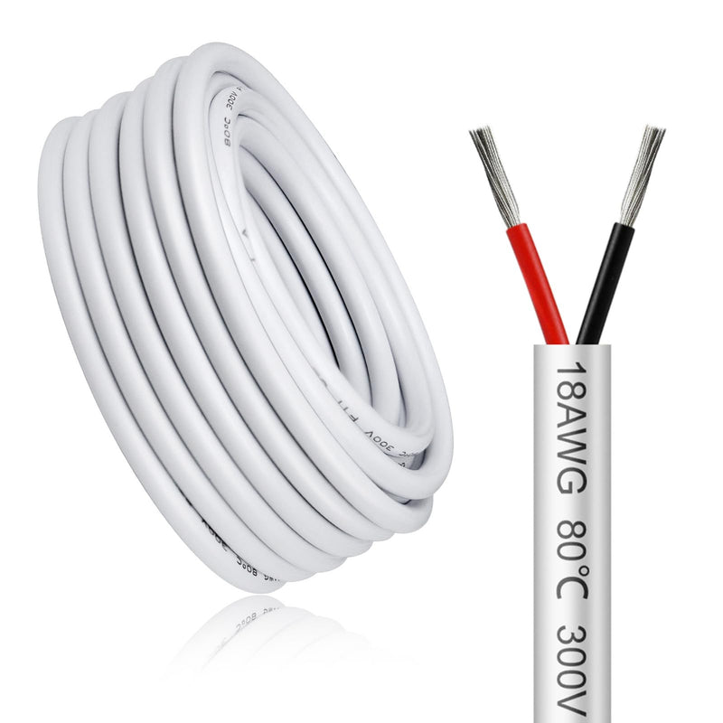 [Australia - AusPower] - 5 Metres 18AWG 2 x 0.75 mm² Electric Cable, 2 Core Cable 5V/12V/24V/300V White Tinned Copper Cable, Flexible and Soft, Low Impedance, High Temperature Resistance Extension Cable 5 metres 18AWG-2C (2 x 0.75 mm²) 