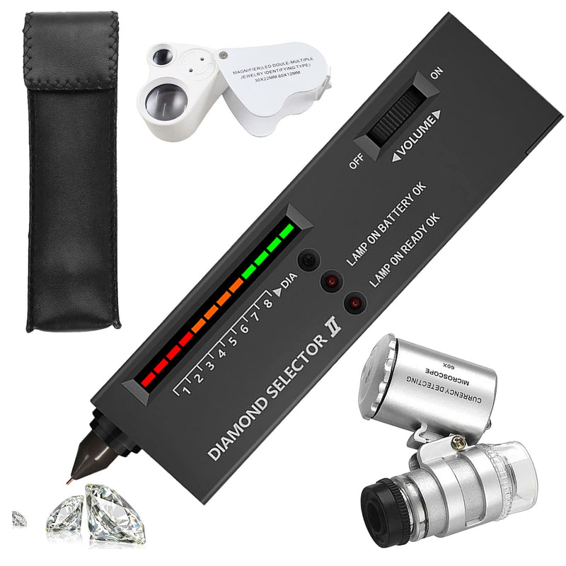 [Australia - AusPower] - Portable Electronic Diamond Test Pen High Accuracy Electronic Diamond Selection Tool for Jewelry with 2 30X 60X Magnifying Glass Mini LED Foldable Magnifier 