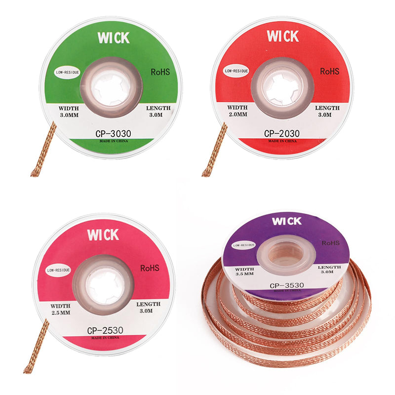 Soldering Wire, 4-Piece Desoldering Braid Set, Copper Desoldering Wire, No-Clean Desoldering Braid, 2 mm, 2.5 mm, 3 mm, 3.5 mm, Removal of Solder for Disassembling Electrical Components