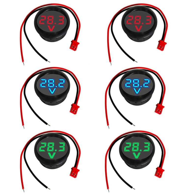 [Australia - AusPower] - GTIWUNG 6 Pieces Digital Voltmeter DC 4-100 V, Wires Voltmeter 3-Digit LED Display, Voltage Display for Car/Motorcycle/Truck/Boat (Red & Blue & Green) 6 pieces digital voltmeter DC 4-100 V, multi-coloured 