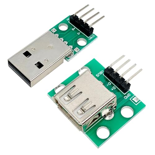 Penglin 5pcs USB 2.0 Male and 5pcs Female to DIP Adapter | 2.54 mm pitch, USB 2.0 type A male and female to DIP converter breakout board with 4 pins
