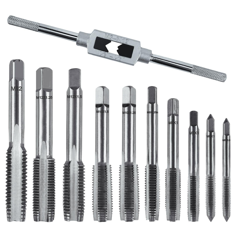 [Australia - AusPower] - Tap and Die Set M5 M6 M7 M8 M10 M12 Thread Cutting Set 11 Pieces Metric with Drill Fine Thread Tool Thread Cutting Machine Inch Professional Tap Wrench M3 - M12 Tap and Die Set 