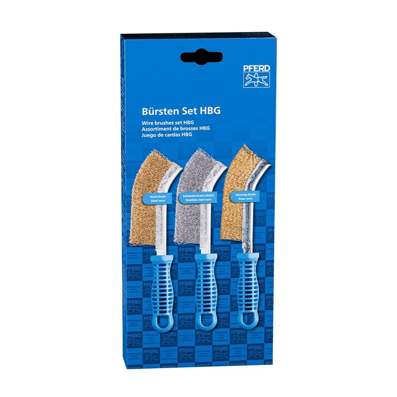 [Australia - AusPower] - PFERD HBG 43900005 Hand Brush Set with 1 x Hand Brush with Brass-Plated Steel Wire, Stainless Steel Wire and Brass Wire Diameter 0.30 mm For hard-to-reach areas gebogen 