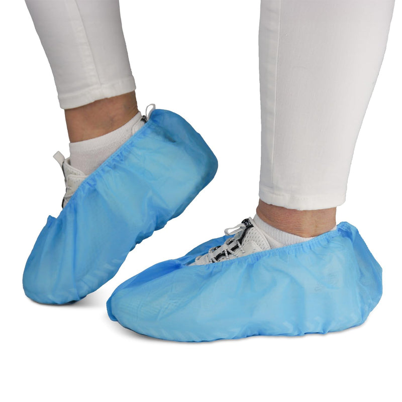 [Australia - AusPower] - 100 ARNOMED PP Disposable Shoe Covers, Blue Overshoes with Non-Slip Sole, Non-Slip ABS Covers, Shoe Protection Covers up to Size 47, Dimensions: 17 x 40 cm, Robust Overshoes for Construction Sites Eco Pack of 100 