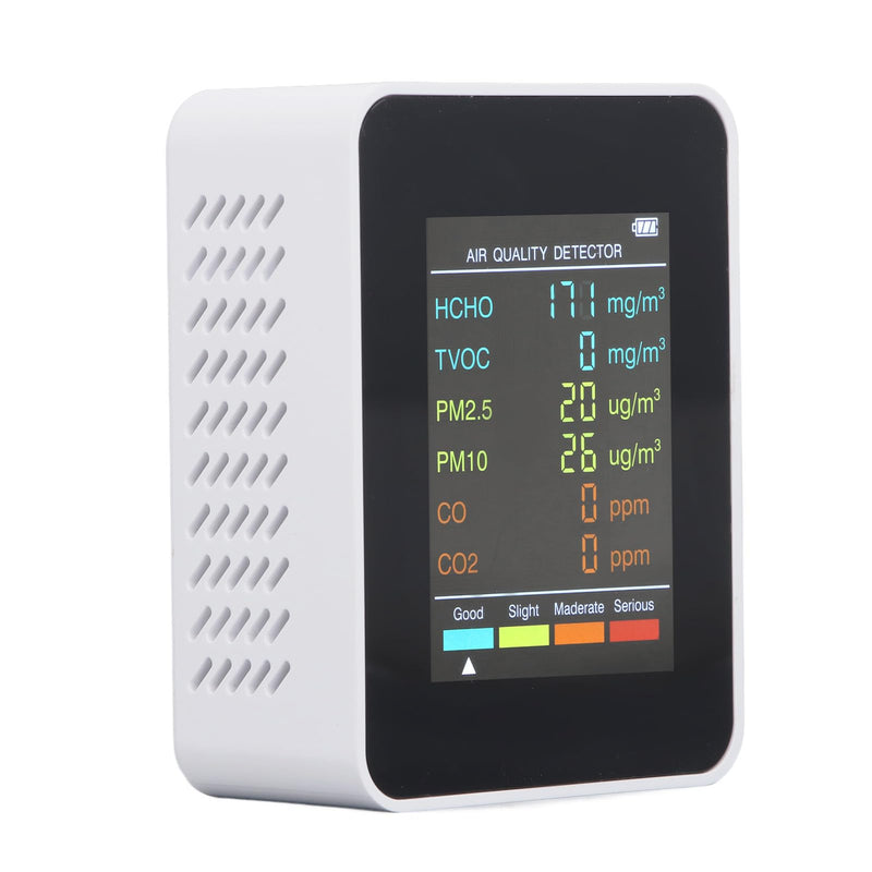 [Australia - AusPower] - CO2 Monitor, Indoor Air Quality Meters Portable Carbon Dioxide Detector, LCD Backlight Screen CO2 TVOC HCHO PM2.5 PM10 Tester with Alarm Clock for Home White 