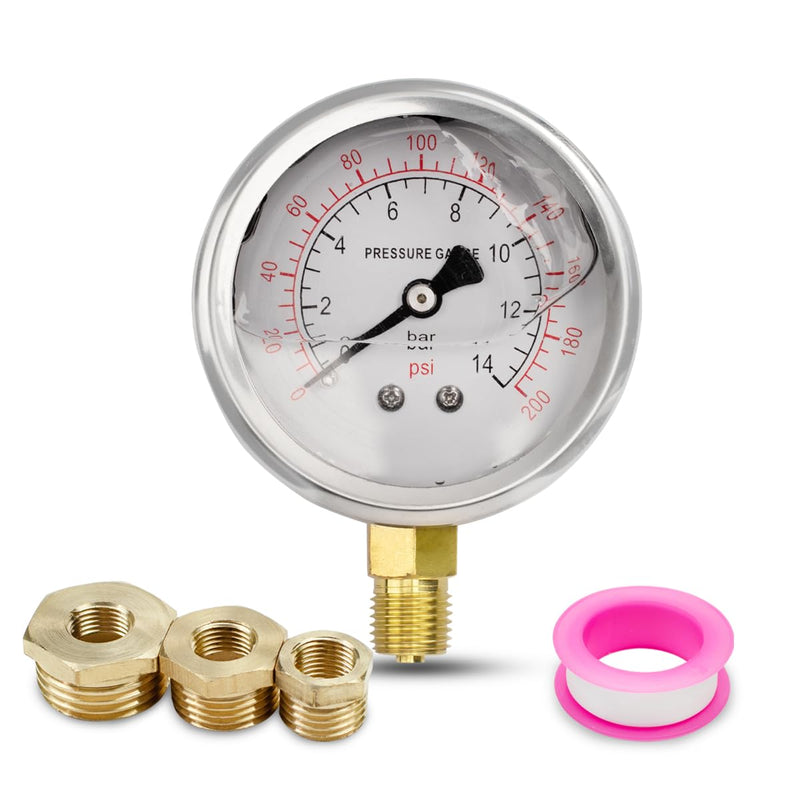 [Australia - AusPower] - Innfeeltech 1-Pcs 40 mm Pressure Gauge BSP 1/8 Inch 0-14 Bar 0 ~ 200 Psi with 3 Pieces Socket 1/8 Inch to 1/4 Inch, 1/8 Inch to 3/8 Inch and 1/8 Inch to 1/2 Inch and Teflon Tape, Radial 40MM, 14bar(200psi) 