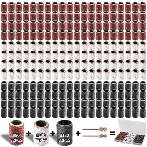 248 Piece Sanding Sleeves Set with Free Box 80/120/180 Grit Sanding Drum Including 246 Pieces Sanding Belt Sleeves (Czerwony/Biały/Czarny) + 2 Pieces Sanding Roller for Dremel Rotary Tool SQ-248PCS