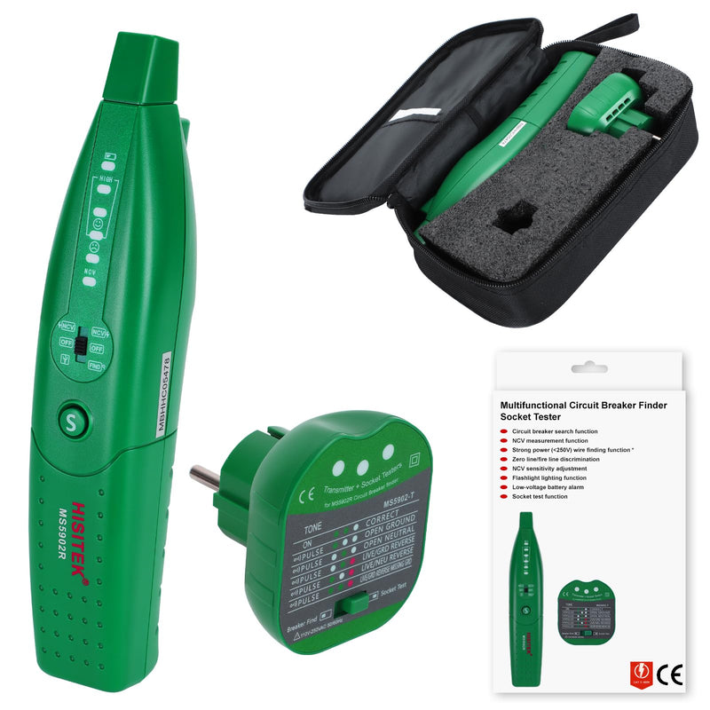 [Australia - AusPower] - HISITEK Cable Tracker and Cable Break Detector, Circuit Breaker Finder and Socket Tester with Torch, 110-250V AC, EU Plug (without Battery) 