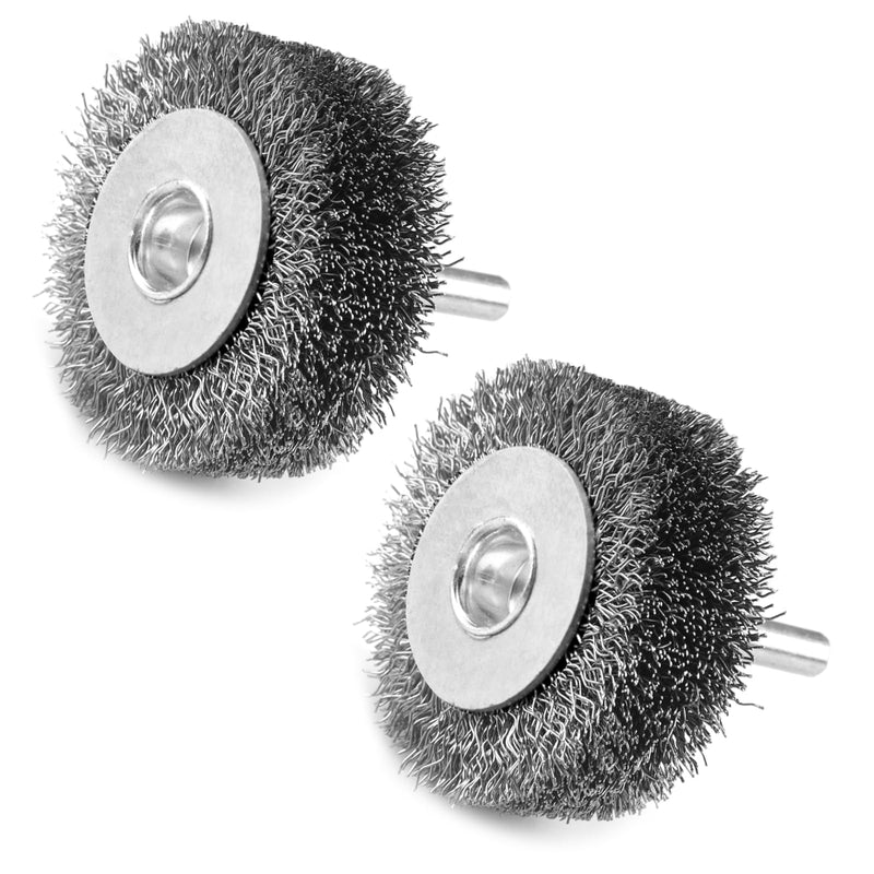 [Australia - AusPower] - LSTOPGO 2 Pieces 50 mm Wire Brush Wheel for Drill, 0.3 mm Coarse Corrugated Carbon Steel Wire, 6.35 mm Round Shank, High Performance Wire Brush for Removing Rust, Corrosion and Paint 