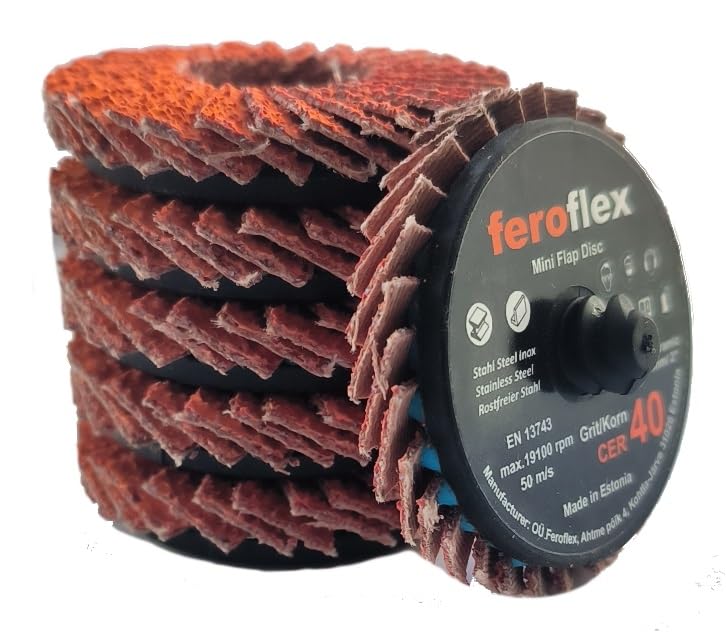 [Australia - AusPower] - Set of 20 Feroflex Mini Serrated Discs Professional Quality 2 Inch 50 mm, Grit 40, Premium Ceramic for Metal, Stainless Steel, Rust, Steel Slat Discs Sanding Disc (Grit 40, 20) + Disc Pad Holder 6 mm Grain 40 