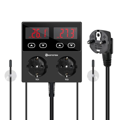 Ketotek KT99pro Dual Temperature Controller 230 V with Waterproof Sensor | Output 10A Relay, Socket Thermostat for Aquarium Reptile Brewing, Fermentation, Breeding, Incubation, Greenhouse