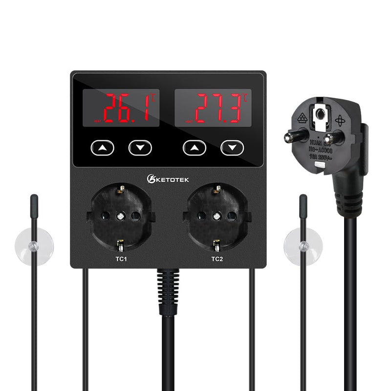 [Australia - AusPower] - KETOTEK KT99pro Dual Digital Temperature Controller Output 10A Relay Heating Cooling Thermostat Controlled Socket with Sensor for Reptile Brewing, Fermentation, Breeding, Incubation, Greenhouse 