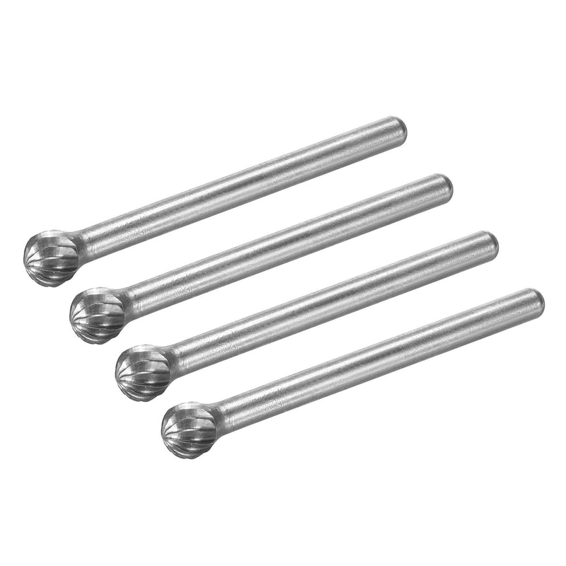 QUARKZMAN Tungsten Carbide Rotary Files 1/8" Shank Single Cut Ball Shape Rotary Cutter Tool 5mm Diameter for Alloy Steel Grinding Drills Pack of 4 | Simple Pattern, 3mm Round Handle, For Wood Cutting, Drilling, and Polishing