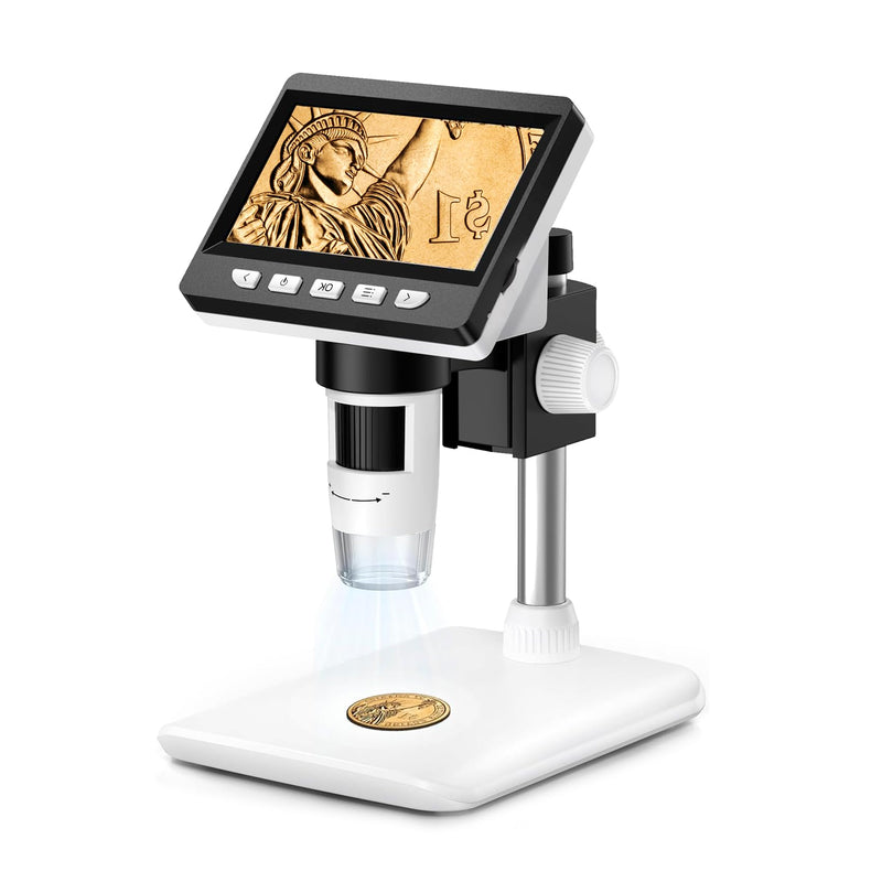 [Australia - AusPower] - GlobalCrown Microscope for Children/Adults, Microscope Digital 4.3 Inch Screen, 1000X Magnification and 8 Adjustable LED Lights, Windows/Mac Compatible 