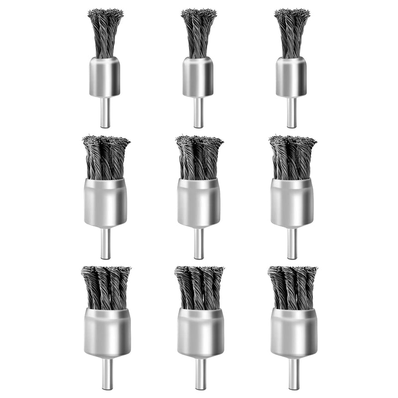[Australia - AusPower] - LSTOPGO Wire Brush for Drill, 6.35 mm Mandrel, Wire Brush for Rust, Corrosion, Paint Removal, Pack of 9, 20 mm, 25 mm, 30 mm 