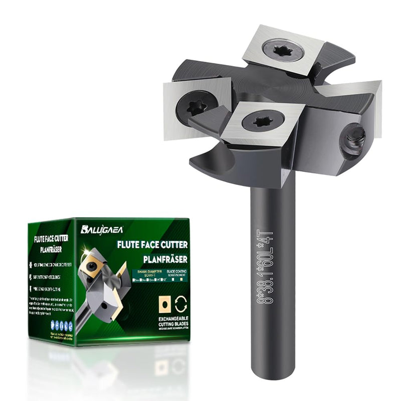 [Australia - AusPower] - BALUGAEA 8mm Shank Face Router Bit - 38.1mm Cutting Diameter - Equipped with 4 Interchangeable Carbide Blades 12 x 12mm / 0.47" x 0.47" / 38.1mm Cutting Diameter - Equipped with 4 Interchangeable 4Z Fräser S=8mm D=38.1mm L=60mm 
