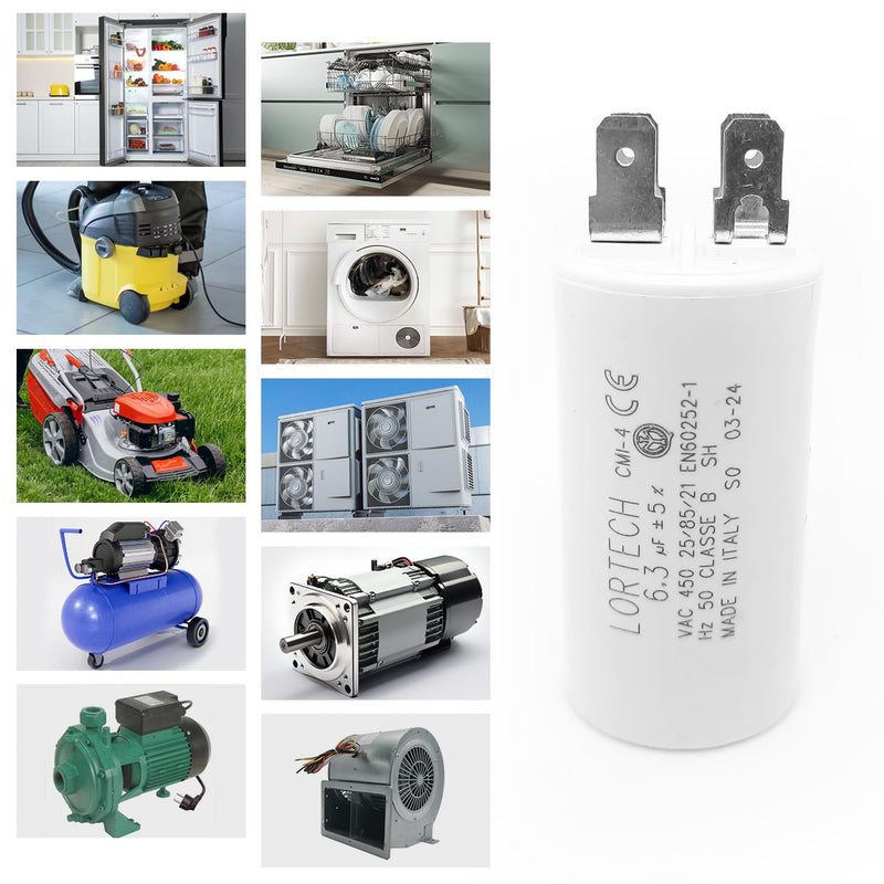 [Australia - AusPower] - LORTECH Permanent Capacitor 6.3µF - Diameter 30 mm x 56 mm - Flat Base - Made in Italy 