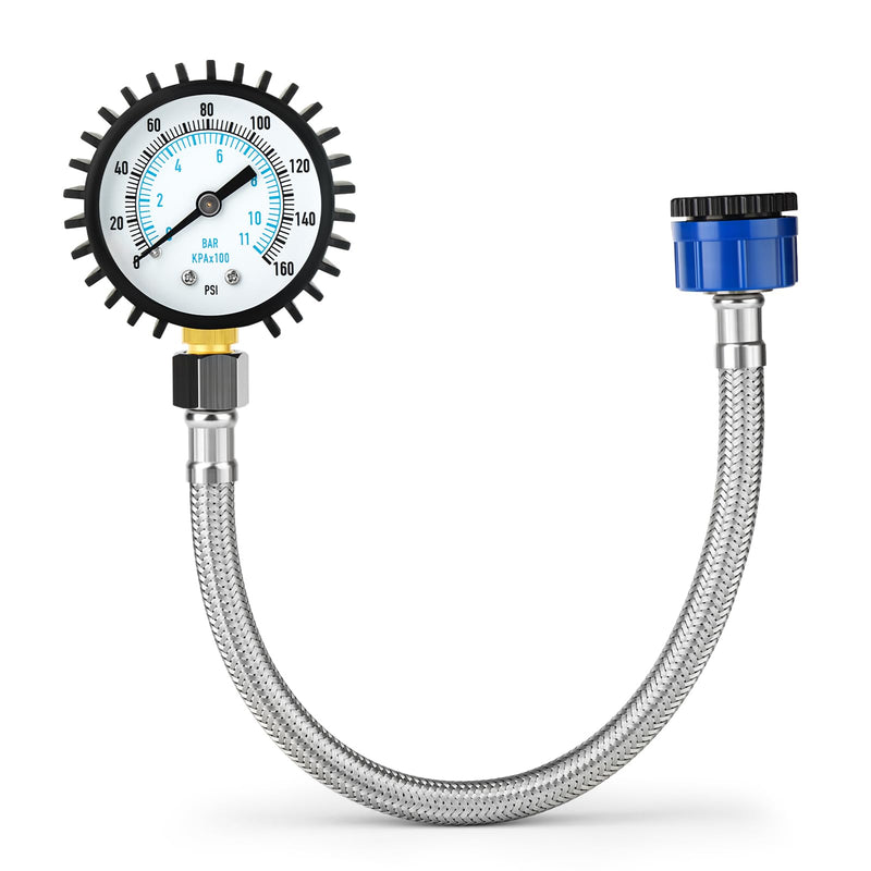 [Australia - AusPower] - ERGAOBOY 0-11 Bar (0-160Psi) Stainless Steel Water Pressure Gauge, 3/4" BSP to 1/2" BSP Garden Hose Female Thread with Hose 0-11 Bar(3/4"-1/2" with Hose) Lower Mount 