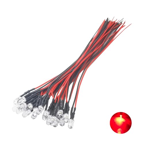 20pcs 12 Volt 5 mm Red Flashing LED Lights Emit Diodes Pre-Wired 7.9 Inch DC 12 V 1.5 Hz Single Colour Flashing LED Light Clear Lens Small LED Bulbs DIY Lighting Projects Red Blink