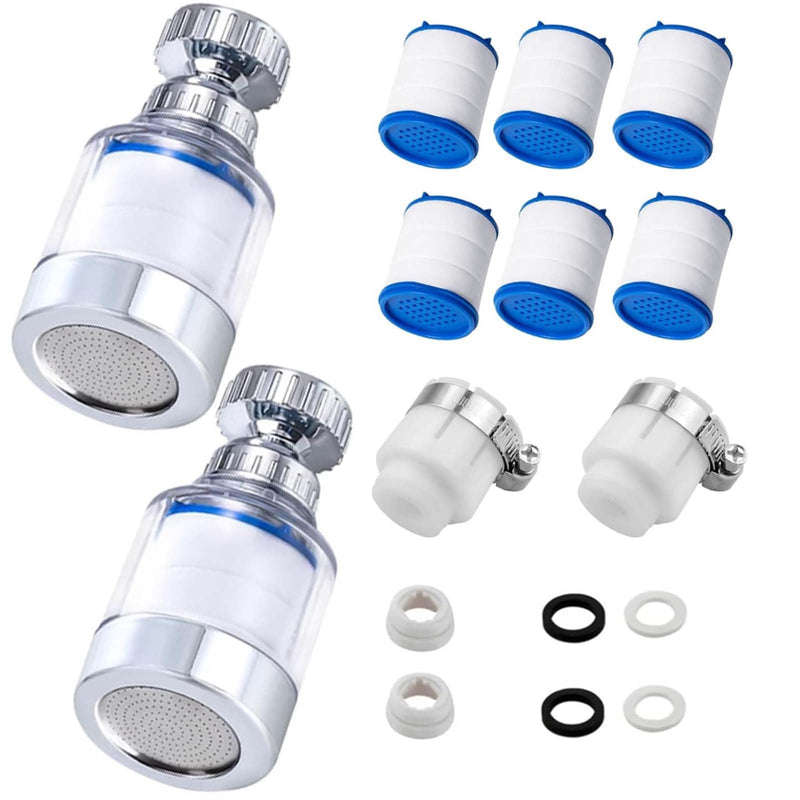 [Australia - AusPower] - XIATIAN Pack of 2 Water Filter Tap, 360° Tap Filter with 6 Pieces PP Cotton Filter Element and Universal Adapter, Tap Filter for Home, Kitchen, Bathroom, Sink 