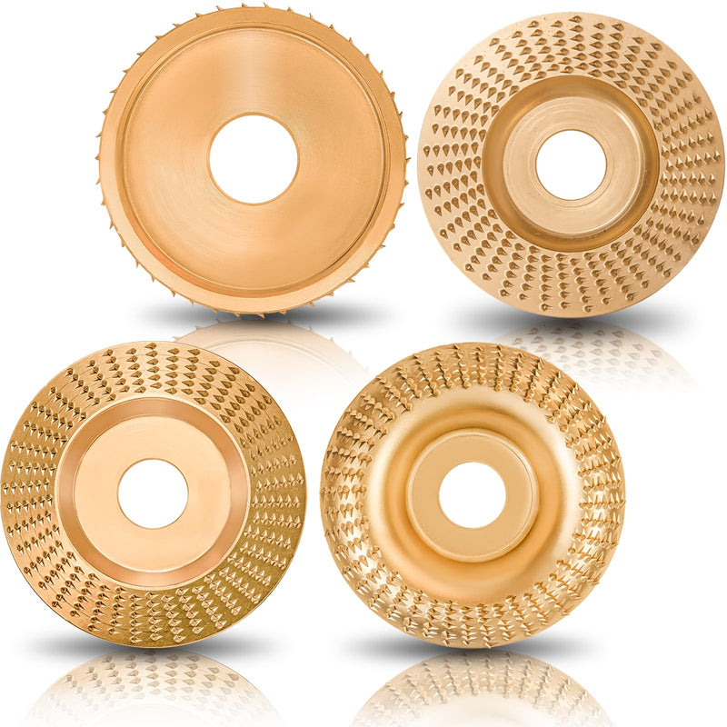 Pack of 4 Wood Sanding Discs for Angle Grinders, 75 and 100 mm Wood Carving Disc, for 115 mm or 125 mm Angle Grinder with 7/8 Inch (22 mm) Spindle Wood Carving Tools, Angle Grinder Attachments 4 Pack