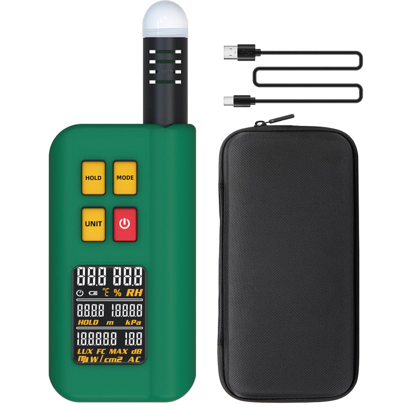[Australia - AusPower] - BSIDE GX1 Portable Environmental Meter Rechargeable 6-in-1 with Digital Light Meter Decibel Meter Barometer Altimeter Temperature and Humidity Meter Colour Display Data Hold Smart Testing 
