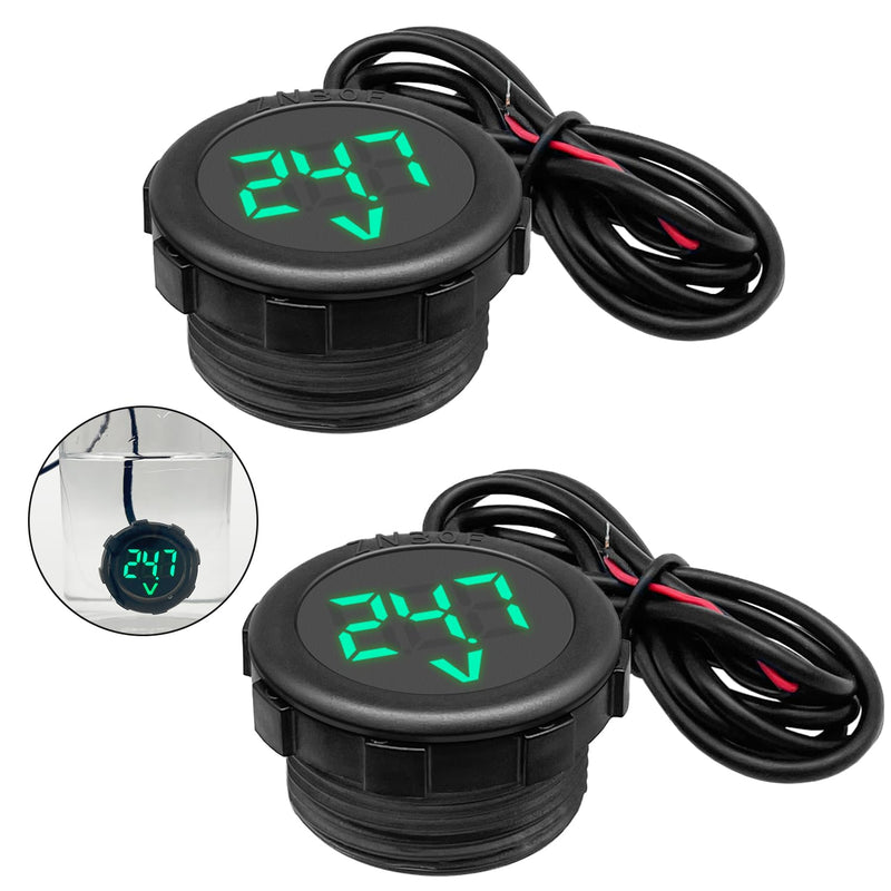 DC4V-100V Waterproof Voltage Meter with Digital LED Display | 2 pieces; waterproof and dustproof; green LED display; mini LED circular waterproof voltage meter; for boats, vehicles 2Pcs
