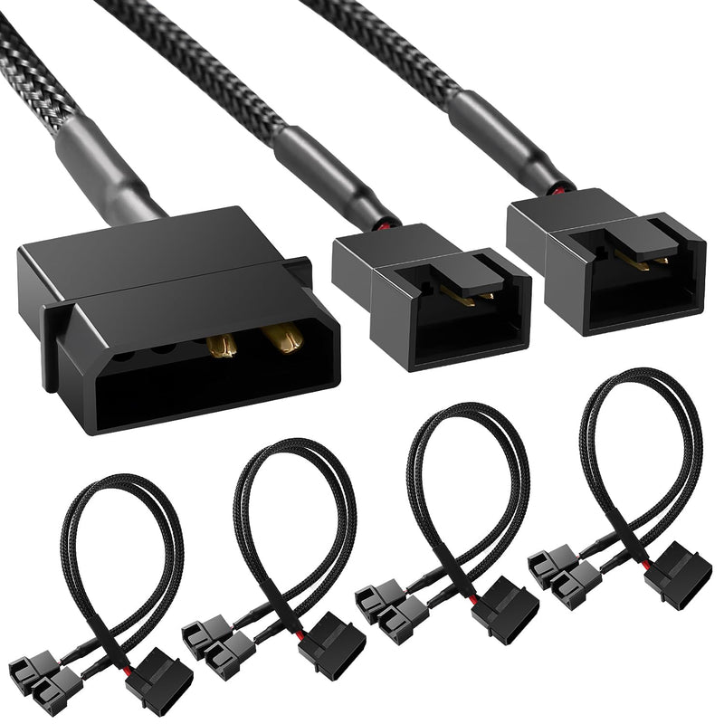 4 Pieces Molex to Fan Adapter Cable, 4 Pin Molex to 2 x 3 Pin / 4 Pin PMW 12 V PC Case Fan Power Adapter Cable, Molex to Fan Converter 4 Pin Molex to 2 x 3 / 4 Pin - Pack of 4