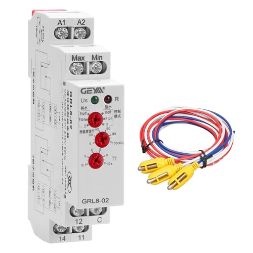 Liquid Timer Control Relay Electronic Liquid Level Controller 10A (GRL8-02+Sensor, AC/DC24V-240V) AC/DC24V~240V GRL8-02 + Sensor