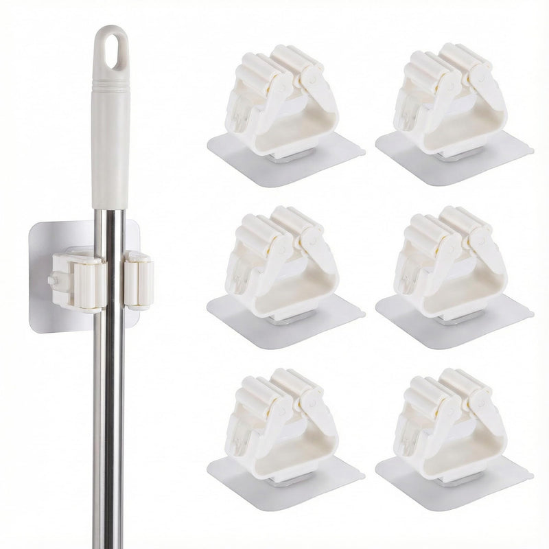 Broom Holder Wall Broom Holder Broom Holder Tool Holder Garden Tool Holder Stainless Steel Wall Mount for Mop, Broom, Shovel, Tools, Pack of 6 Plastic