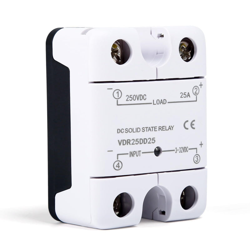 Solid State Relay 25A Single Phase Solid State Relay SSR 3-32VDC Controls 0-250VDC High Voltage DC Relay White