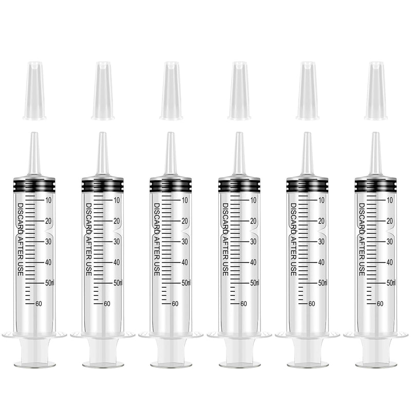 [Australia - AusPower] - Pack of 6 60 ml Syringe Large Syringes for Science Laboratories Without Needle for Refilling and Measuring Oil Adhesive Applicator of Liquids Feeding Pets Scientific Laboratories 