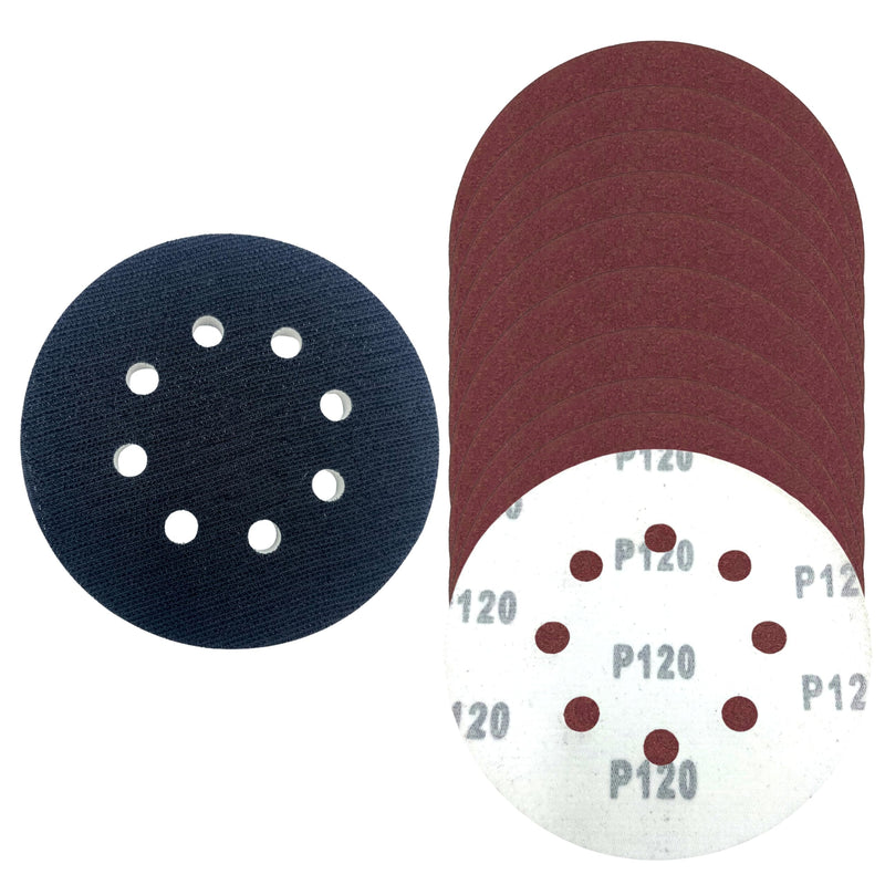 [Australia - AusPower] - Art Color Foam Soft Pad 125 mm for Bosch Random Orbital Sander (8 Holes) Including 10x Sanding Discs Grit P120 - Soft Pad with Velcro for Sanding Discs 