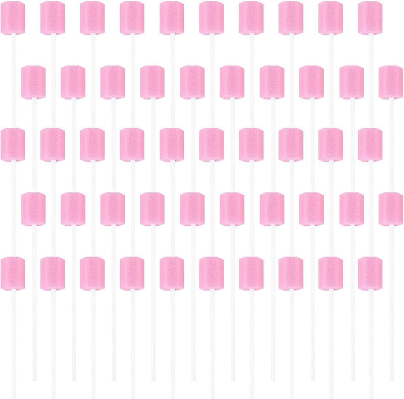 Pack of 100 Cleaning Mouth Swabs, Sponge Mouth Swabs, Mouth Care Sponge, Mouth Sponge Sticks, for Daily Oral Care and Household Supplies of Adults, Children or Pets (Pink) Pink