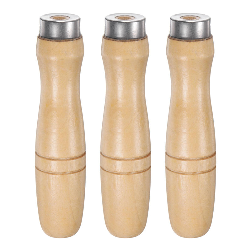 [Australia - AusPower] - QUARKZMAN Pack of 3 Wooden File Handle 4.72 Inch 6.8 mm Round Hole Ergonomic Handles with Metal Collar for 10 Inch Metal Files 10" 