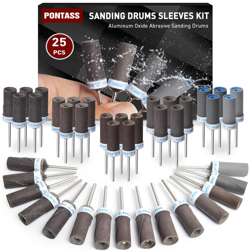 [Australia - AusPower] - Sanding Sleeves Set for Dremel Rotary Tool with 3 mm Shank 180/240/600/1000/1500/2000 Grit Sanding Attachments, Sanding Rollers for Sanding & Rusting, Metal Edge Abrasion, Stone, Wood Sanding 25Pcs--Mixed 