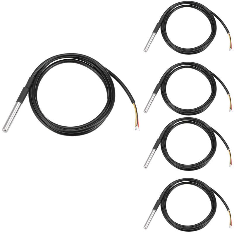 [Australia - AusPower] - VISSQH Pack of 5 Digital Temperature Sensors, Stainless Steel Temperature Sensor, Waterproof Temperature Sensor, Temperature Sensor Cable for Temperature Monitoring 