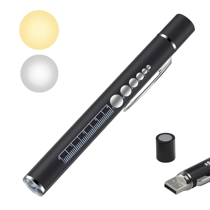 [Australia - AusPower] - Penriter Medical Pupil Light, Rechargeable USB Diagnostic Light with Pupil Meter and Ruler, LED Pen Lamp with Pocket Clip and 2 Light Sources for Nurses Students Doctors 