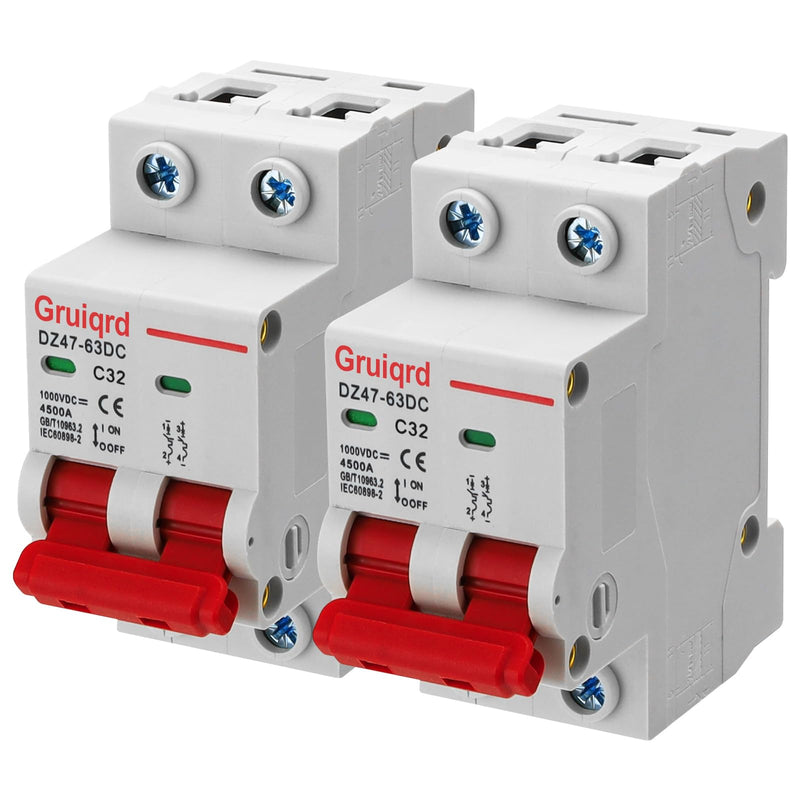 [Australia - AusPower] - Pack of 2 Pv Circuit Breaker DC 1000V 32A 2-Pin DZ47-C32 Solar Circuit Breaker Isolator Circuit Breaker Circuit Breaker for Photovoltaic Systems 