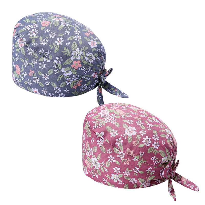 2pcs Surgical Cap Adjustable with Button Work Cap Cotton Print Nurses Cap Unisex Dust Cap for Doctors, Nurses a
