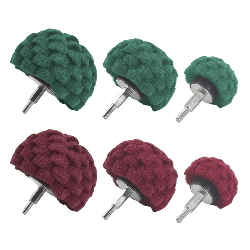 [Australia - AusPower] - 6-Piece Green and Red Fleece Grinding Drill Bit Set, Grinding Head for Polishing Brushing Shaped Scouring Pad with 1/4 Inch Handle for Manifold/Aluminium/Stainless Steel/Chrome etc 
