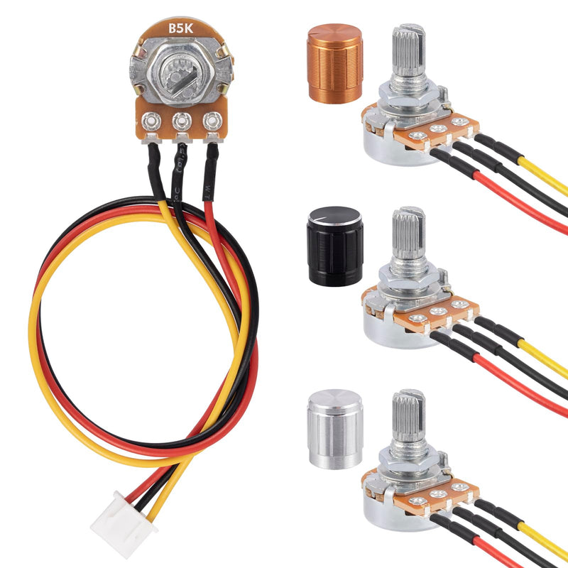 [Australia - AusPower] - ALLECIN Pack of 3 5K Ohm B5K Potentiometer Mono Linear WH148 Rotary Potentiometers 3 Clamps Rotary Taper Single Potentiometer Variable Resistors with XH2.54-3-Pin Connection Cable and 3 Pieces Rotary 